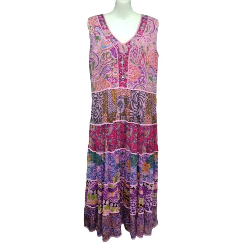Natural Choice Very Colorful Tiered Maxi Dress, Multicolor,‎ Sz  S